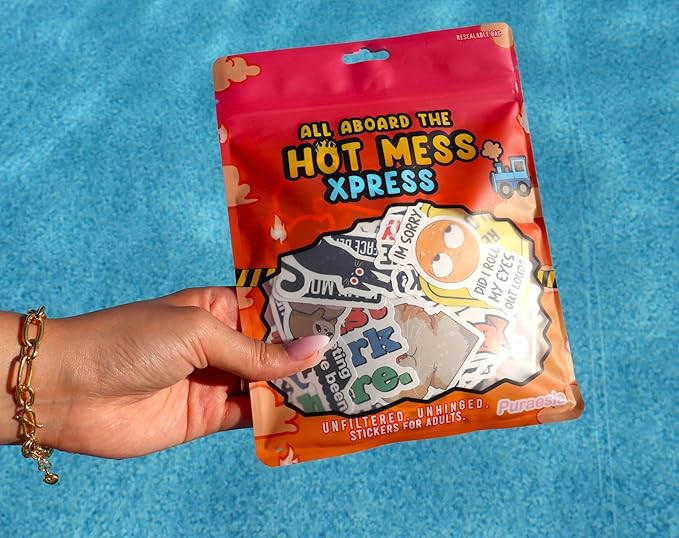225PCS Funny Hot Mess Xpress Sticker Pack by Puraesla - Holographic Stickers for Adults, Waterproof Vinyl Sarcastic Relatable Meme Decals for Laptop, Water Bottle, Phone, Kindle, Journal