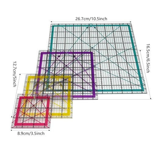 Quilting Rulers,Sewing Ruler,4 Piece Acrylic Square Quilting Templates,Clear Precision Ruler for Quilting Sewing,Tools Supplies Accessories Multcolor(3.5"x3.5" 5"x5" 6.5"x6.5" 10.5"x10.5")