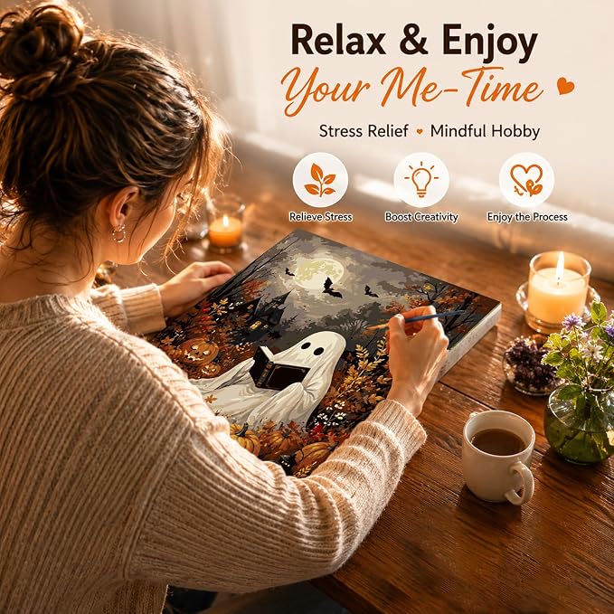 AUKELHJ Paint by Numbers Kit for Adults Beginner, Halloween, 16x20 inch | Paint by Number for Adults, Beginner Friendly, High-Definition Color Canvas, Stress Relief, Home Decor, Gifts, Unframed