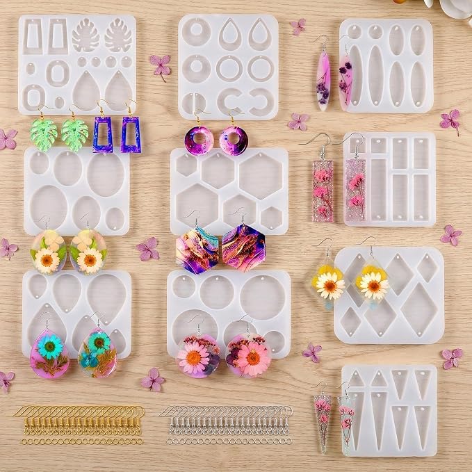 Earring Molds for Epoxy Resin,Resin Jewelry Molds | 10 Resin Molds Silicone for Epoxy & UV Resin, Pendants, Keychains,Necklaces,DIY Jewelry Casting