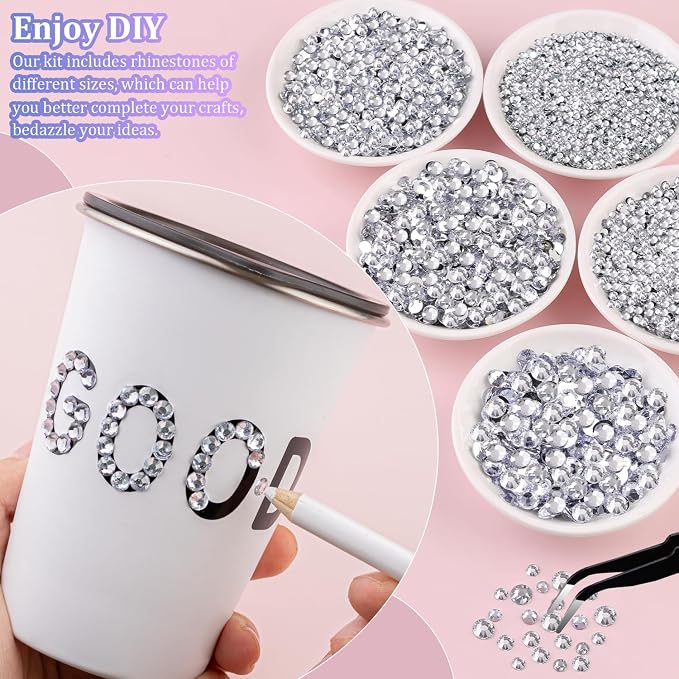 25000Pcs Resin Rhinestones for Crafting, Clear 2-6mm Mixed Sizes Non Hotfix Flatback Gems with 1Pcs Glue, Bedazzling Crystal for DIY Craft Clothing Mugs Tumblers Shoes Fabric Decor Nail Art