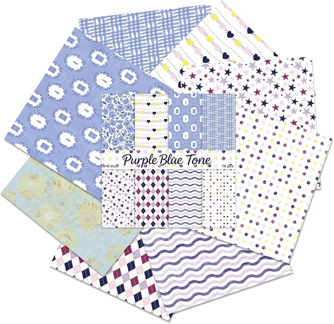 PRSTINCOL Scrapbook Paper,16 Sheets 6 x 6 Inch Purple Blue Tone Style Scrapbook Supplies,Single-Sided Vivid Origami Decoupage Paper for DIY Crafts, Card Making, Art Journaling