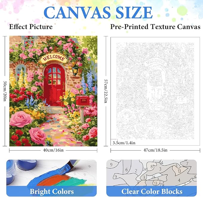 ZRIZQ Flowers Paint by Numbers Kit for Adults Beginner,Garden,16x20