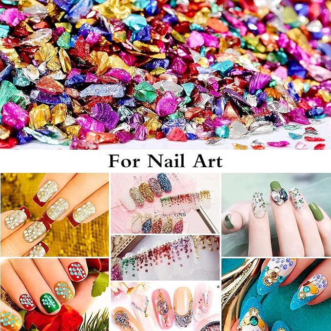 12 Box Crushed Glass Craft Glitter Fine for Resin Art, Small Broken Glass Pieces Irregular Metallic Crystal Chips Chunky Flakes Sequins for Nail Arts DIY Vase Filler Epoxy Jewelry Making Decoration