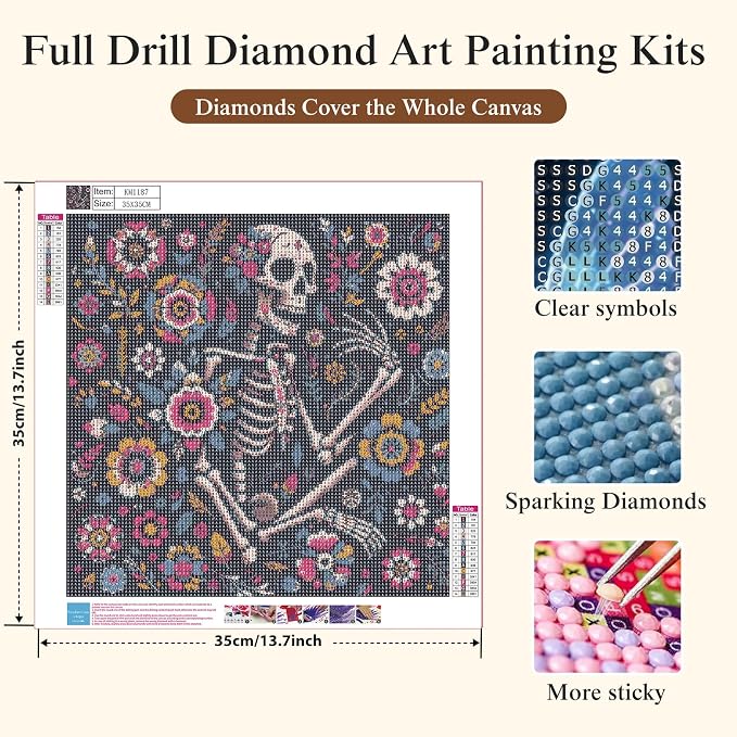 5D Flower Diamond Painting Kits for Adults, Floral Skull Diamond Art Kits
