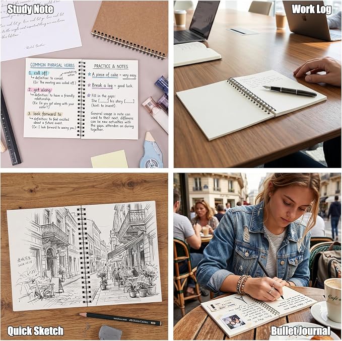 EOOUT 2 Pack Blank Spiral Notebooks B6 Sketchbooks, 140 Pages / 70 Sheets, Unlined Journals 5 x 7in 100GSM for Drawing, Art, Students, Office (Kraft)