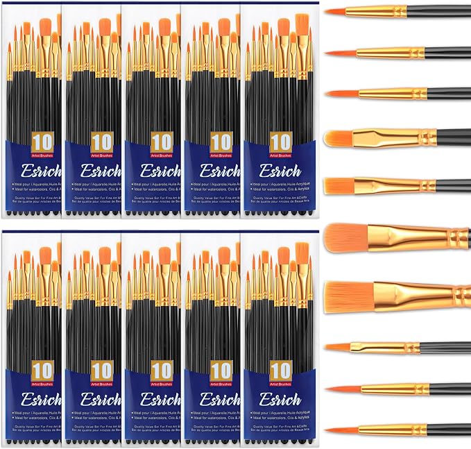 ESRICH 100PCS Paint Brushes, Paint Brush for Acrylic Painting | Artist Paintbrushes for Oil Watercolor, Body Face Rock Canvas, Small Paint Brushes for Kids, Black