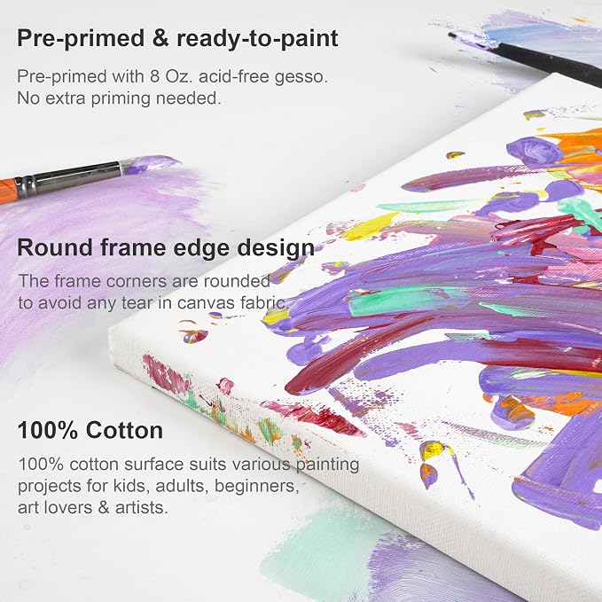 PHOENIX 8x10 Inch Pack of 2 Canvas - Stretched Canvases for Painting, 8 Oz Triple Primed 5/8 Inch Profile 100% Cotton White Blank Framed Canvas for Oil Acrylic & Pouring Art