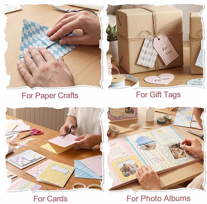 BESARME Scrapbook Paper Pad, 60 Sheets, 5.5 x 8.3 in, Double-Sided | 20 grid patterns, easy-cut paper for scrapbooks, journals, cards, tags, photo books, origami and DIY crafts
