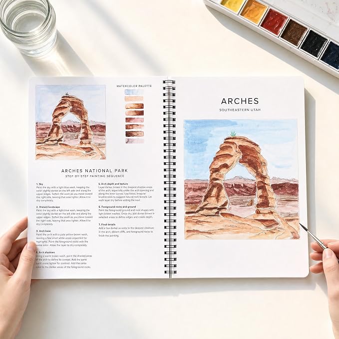 Beautiful Watercolor Book for Beginners - 10 National Park Designs | Guided Watercolor Painting Workbook on Quality Paper - Relaxing Activity Book for Adults and a Perfect Art Gift for Women