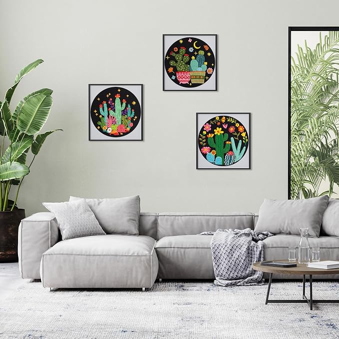Nuberlic 3 Pack Embroidery Kit for Beginners with Cactus Pattern