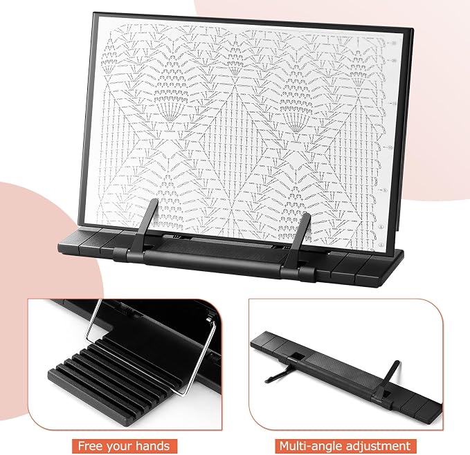 Flutesan Magnetic Pattern Holder Knitting Cross Stitch,11.22 x 7.28 Inches | Chart Keeper with 4 Magnets, For Crochet Needlepoint Embroidery, Adjustable Stand Securely Holds Crafting Patterns