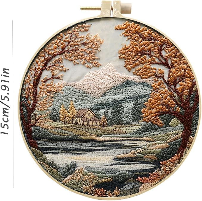 SCECALA 4 Pack Fall Forest Tree Embroidery Kit for Beginners