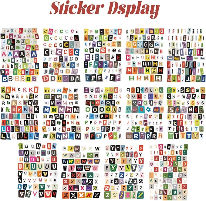 Letter Stickers Book-Scrapbook Supplies | 1500Pcs Vintage Ransom Alphabet Stickers for Journaling, Planners, Cards, Vision Boards, DIY Crafts