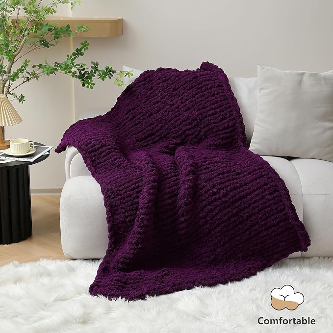 Cozyful Chunky Yarn for Hand Knitting - #10 Chunky Chenille Yarn, Jumbo Big Thick Chunky Yarns for Crocheting, Super Bulky Chunky Knit Blanket Yarns, 8 Skein (22 yds 8 oz Each Skein), Dark Purple