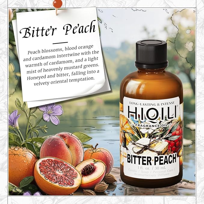 HIQILI Bitter Peach Fragrance Oil - for Candle, Soap & Sachets Bag Making, Inspired by T-F.rd Bitter-P.ch, for Home Diffuser, Add to Air Fresheners Spray - 1.0 Fl Oz(Pack of 1)