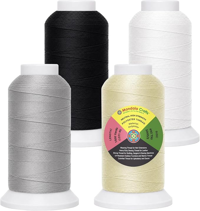 Mandala Crafts Neutral Tex 90 Polyester Heavy Duty Thread for Upholstery | 1500x4 Yds T90 UV Resistant Strong Thread for Leather Sewing, Marine, Drapery, Jeans, Hair Weaving & Extension, Outdoor