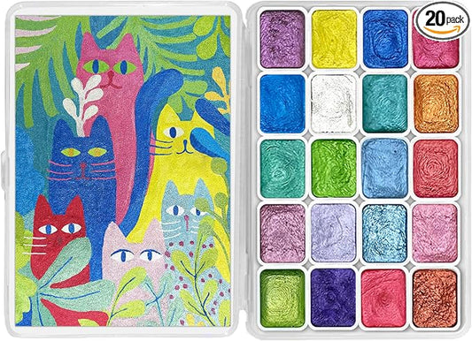 CraftyManor Mini Forestry Shifting Watercolor Painting Set, 20 Color Shifting Watercolor Paint Set, Shimmer Metallic Watercolor Paints Set, Glitter Watercolor Paint, Solid, Matisse Style