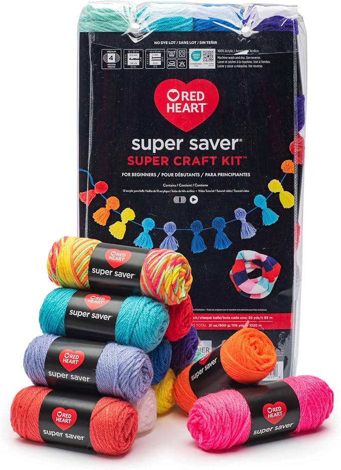 Red Heart Super Craft Kit Brights, Yarn for Crocheting and Knitting