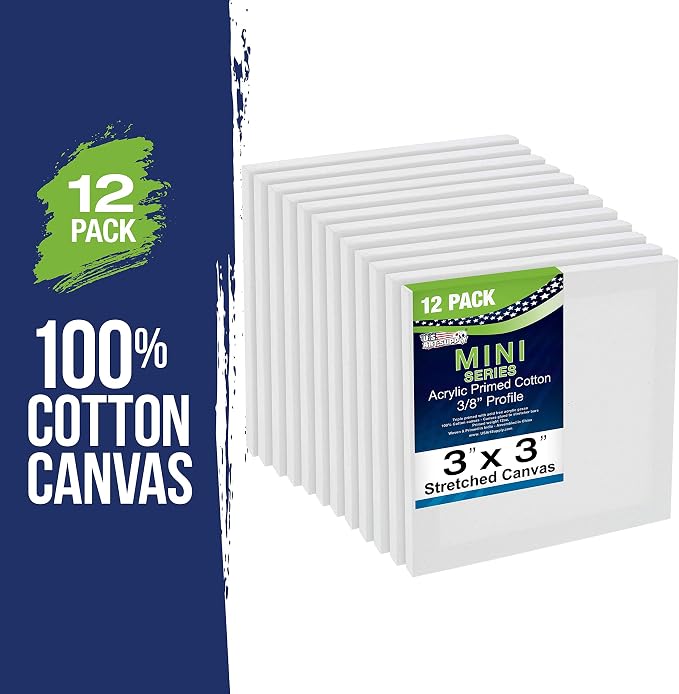 U.S. Art Supply 3"x3" Mini Square Canvases for Painting, Pack of 12
