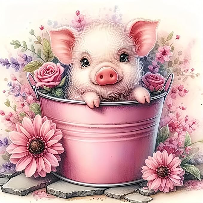 DOTSTART Diamond Art Kits for Adults,Cute Pig 5D Diamond Painting Kits | 5D DIY Paint By Diamonds,Full Drill Round Diamond Dot Gem Art Painting, for Relax Home Wall Art Decor 13.78 X 13.78 inch