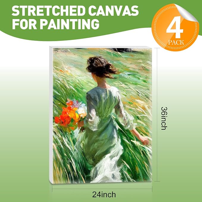 FUMILE Canvas for Painting 24x36, 6 Pack Large Stretched Canvas for Painting-5/8 in Profile Primed White Blank Painting Canvas Value Pack for Oil & Acrylic Paint