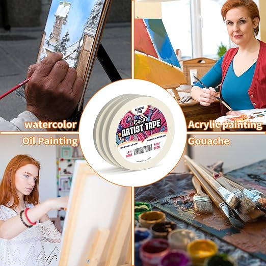 3 Pack White Artist Tape - Masking Artists Tape for Drafting Art Watercolor Painting Canvas Framing - Acid Free 0.4 Inch Wide 180FT Long