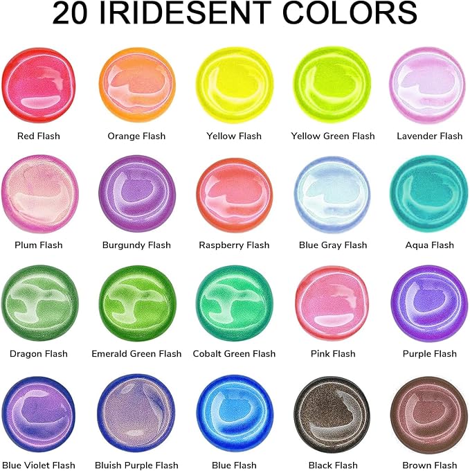 ABEIER Iridescent Acrylic Paint Set, 20 Chameleon Colors 8.45oz Non-Toxic | Non-toxic, ASTM D-4236 EN71, 8.45oz bulk, Color-shifting blendable, For rocks canvas wood fabric ceramic