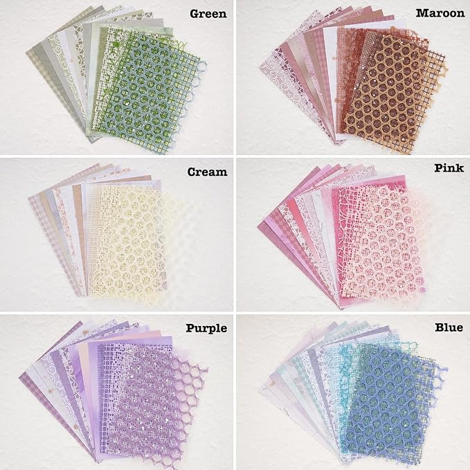 90 Sheets Scrapbook Paper and Decorative Mesh Fabric Assorted Set - 6 Pack Mixed Special Paper for Scrapbooking Planner Bullet Junk Journal Supplies Mixed Media Collage Card Embellishment 5.1x7 Inch