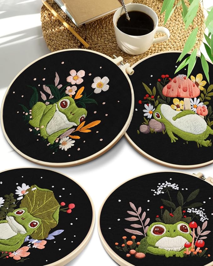TINDTOP 4 Pack Embroidery Kit for Adult, Embroidery DIY Starter Kit