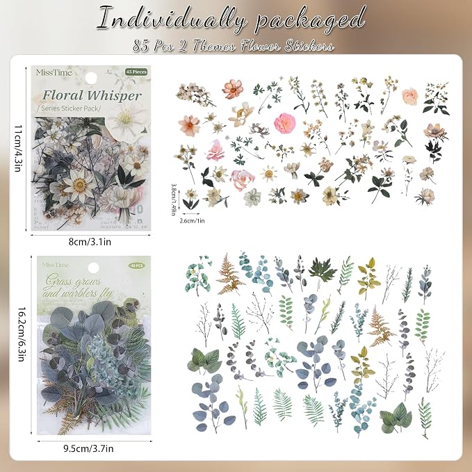 85-Piece Floral Scrapbook Stickers, Self-Adhesive Daisy Camellia | Natural Botanical Designs, Peel-And-Stick, For Journals, Planners, Cards And Diy Crafts