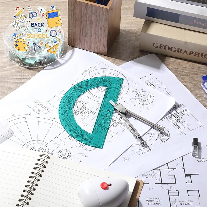 EBOOT Drawing Compass and 6 in Protractor Geometry Set, Turquoise | Geometry Math Set, Swing Arm Protractor Ruler Compass, Geometry Drawing Tools for Measuring Angles