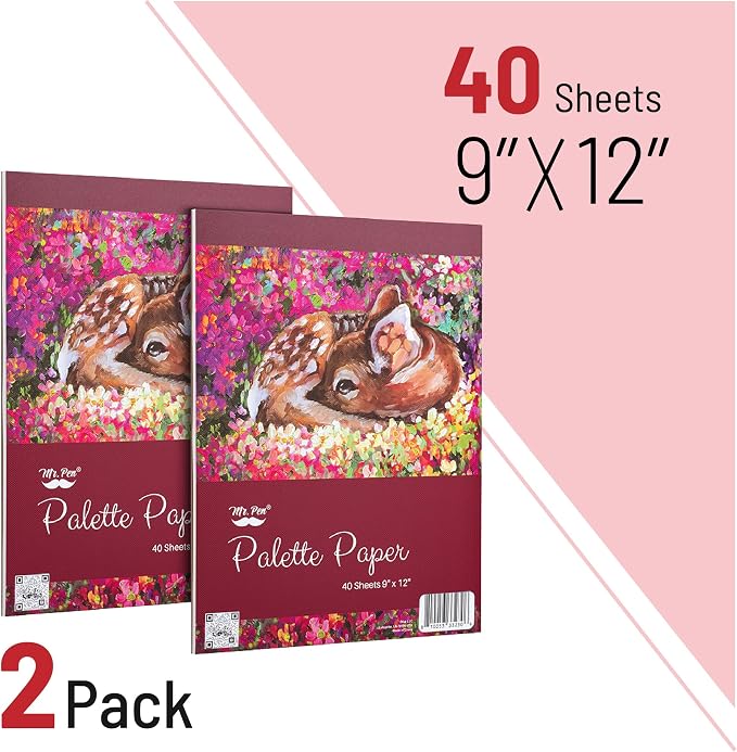 Mr. Pen- Disposable Paint Palette Paper Paint Pad, 9"x12", 40 Sheets | 2 Pack, Acrylic Paint Paper, Suitable for Watercolor, Gouache, Acrylic and Oil Paints, Tear-Off Palette Sheets for Painting