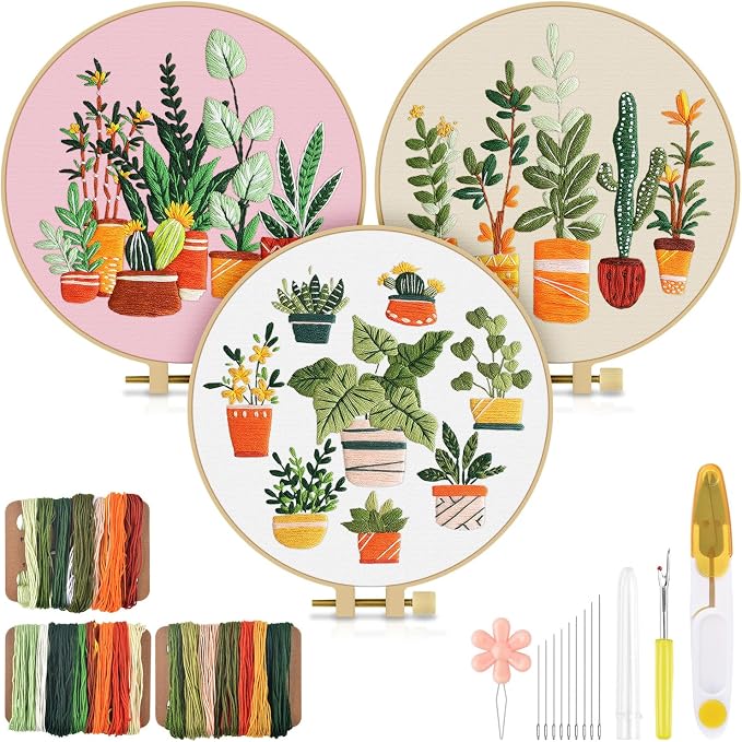TINDTOP 3 Pack Embroidery Kit for Adult, Embroidery DIY Starter Kit