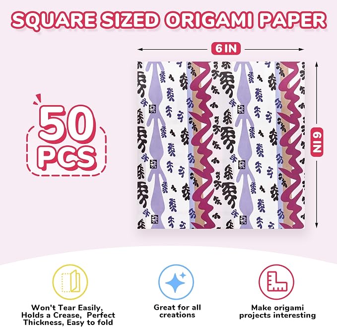 JoyCat Modern Art Patterned Origami Paper, 50 Double-Sided Sheets, 6x6 Inch | Double-sided abstract art patterns bring bold color and contemporary style to origami, collage, cards and paper crafts.