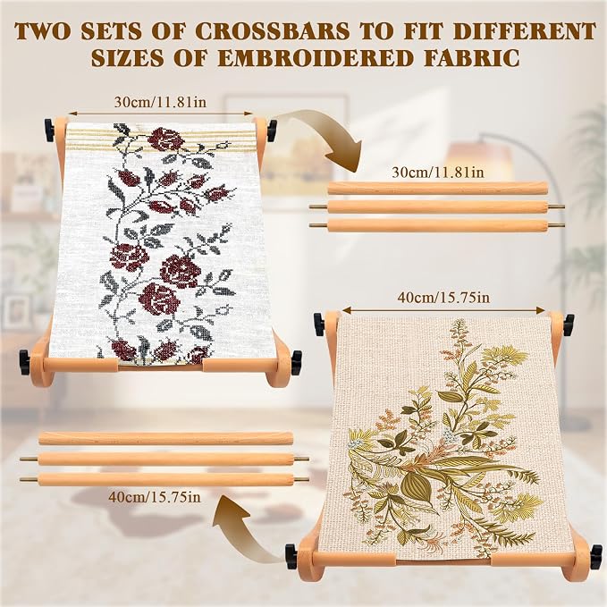 ZOCONE Multifunctional Beech Wood Embroidery Hoop Stand, Adjustable Embroidery Stand 360 Degrees Rotated Cross Stitch Stand, Embroidery Hoop Holder for Cross Stitch and Embroidery Project (C)