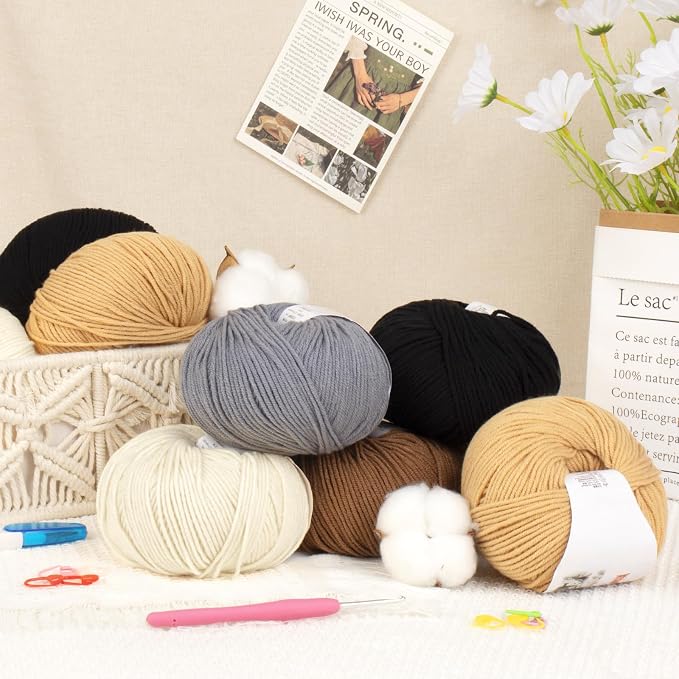 Katech 20 Skeins Cotton Yarn for Crocheting-Crochet Yarn Set-(Color D) | 55% Cotton 45% Acrylic#3 DK (Light)-Super Soft Milk Cotton Yarn-Great Crochet and Knitting Starter Kit for Colorful Craft