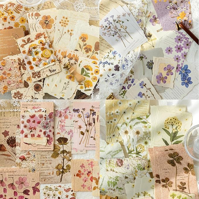 120 Sheets Vintage Floral Scrapbook Papers Journaling Scrapbooking Supplies Kit Textured Paper Junk Journal Supplies for Planner, Bullet Journal Collage Card Embellishment Retro Crafts