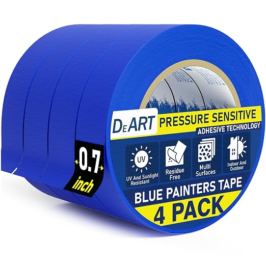 DEART 4 Packs Painters Tape Masking Tape Sharp Edge Line Technology 0.7 inch Blue Painting Tapes for DIY Crafts Arts Decoration No Residue Easy Removal Multi-Purpose Wall Paint Artist Paper Tape