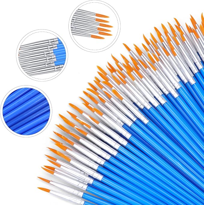 AROIC Small Paint Brushes Bulk,130pcs Nylon Hair Round Detail Brushes | Classroom Model Oil Watercolor Face Acrylic Painting,Paint Brushes Professional Artist and Kids Painting Kits