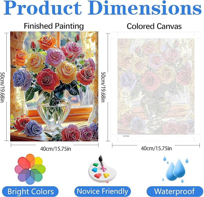 Paint by Numbers Kit for Adults, Colorful Rose Paint by Numbers Kits | Beautiful Flowers Adult Paint by Number Kits on Canvas Easy Paint by Numbers kits for Home Wall Decoration 16 X 20 inch