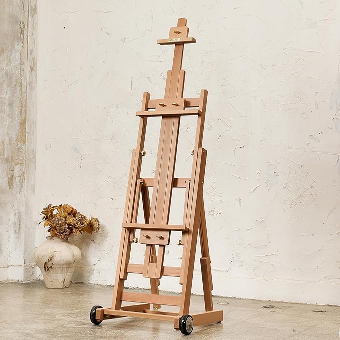 Artist Easel for Painting: Solid Beech Wood Art Easel Stand with Upgrade Hardware-H Frame Hold 2 Canvases up to 78"- Floor Painting Easel for Adults with Wheels