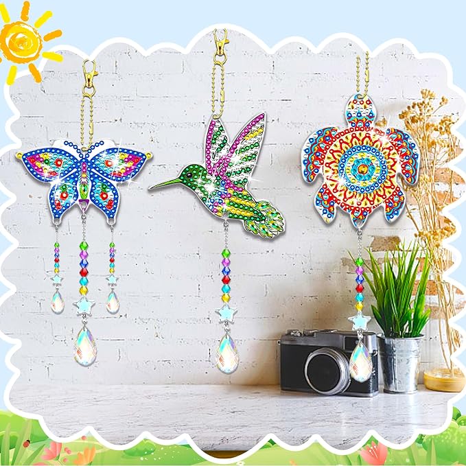 6 Pcs Diamond Painting Suncatchers Double Sided Diamond Art Suncatcher Mandala 5D DIY Diamond Painting Wind Chimes Paint by Number Diamond Art Kits for Adults Hanging Ornaments