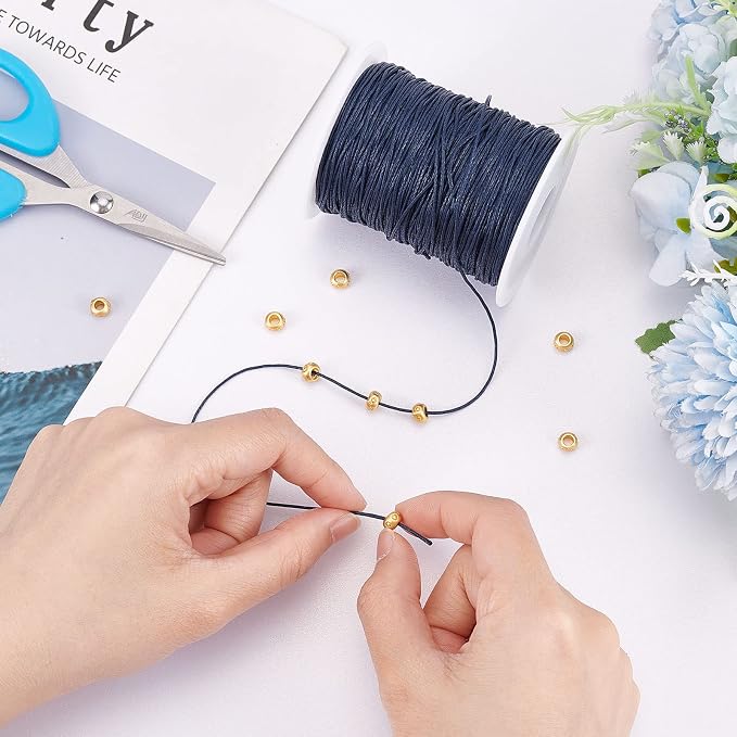 PH PandaHall 1mm Waxed Cord,100 Yards Waxed Cotton Cord Blue Wax Thread Beading String Wax Craft String for Bracelet Necklace Jewelry Waist Beads Making Crafting Beading Macrame