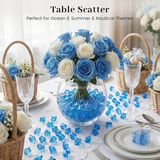 DOMESTAR Royal Blue Fake Ice Rocks,150 PCS Acrylic Crystal for Vase Fillers