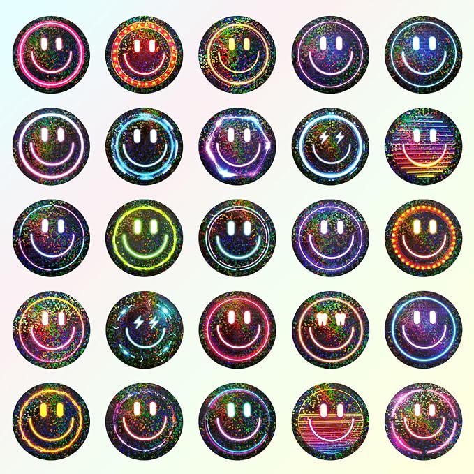 50PCS Smile Neon Stickers, Glitter Stickers