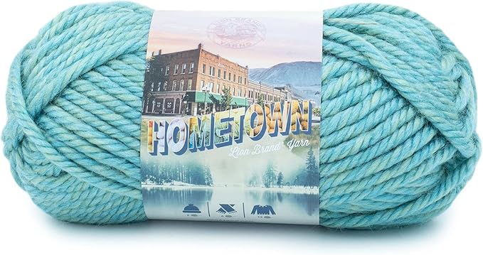 Lion Brand Yarn Hometown Yarn, Super-Bulky Yarn for Knitting, Crocheting, and Crafting, 1 Pack, Reseda Dojo | Super Bulky Acrylic Fiber for Warm Crochet Blankets, Knit Winter Hats, Chunky Cardigans, Soft Scarves, Weaving