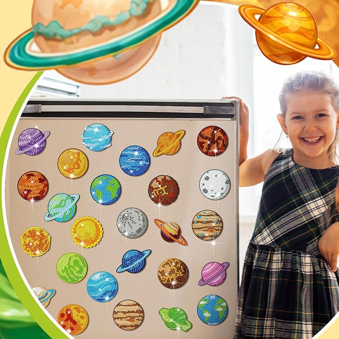 Remuuly 30 Pcs Space Planet Diamond Painting Magnets Diamond Art Magnet Kit | Universe Planet Diamond Art Kit for Adult, 5D Rhinestone Refrigerator, Fridge Magnetic Sticker, Diamond Club Gifts, DIY Craft