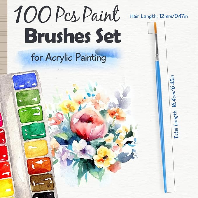 Halobios Small Paint Brushes for Crafts, 100 Pcs Art Painting Brushes Round Paint Brushes Set for Acrylic Painting, Mini Paint Brush for Kids Adults Oil Watercolor Rock Painting Body Face Nail Art
