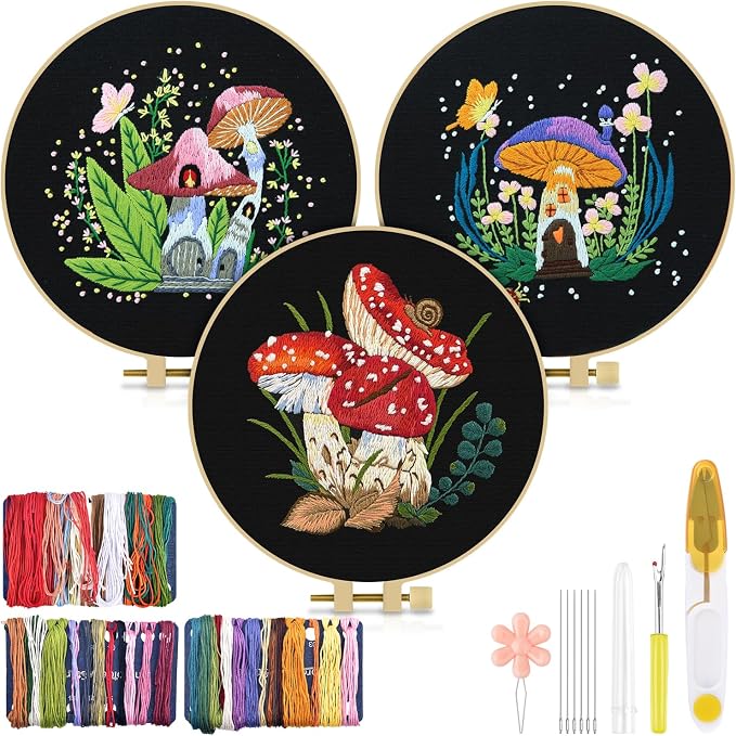 TINDTOP Embroidery Kit for Adult, Mushroom Embroidery Stitch Practice kit